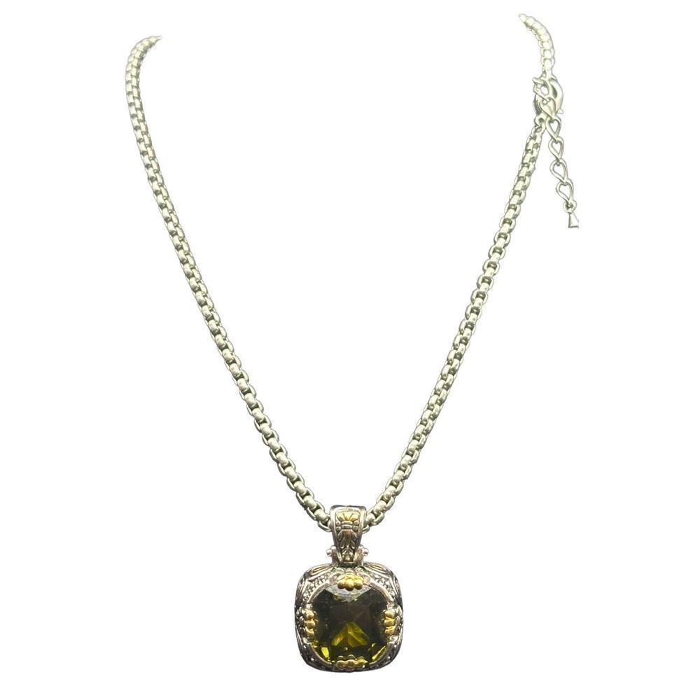 Silver tone necklace with tourmaline colored CZ removable pendant